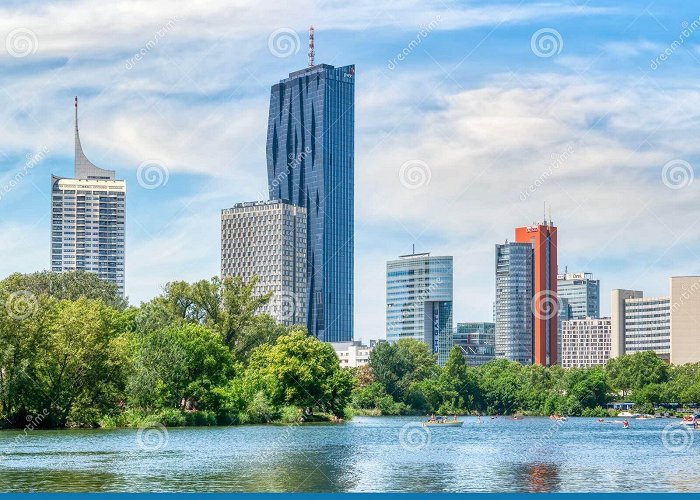 Kaiserwasser Lake View from Kaiserwasser Alte Donau Park with the Building Complex ... photo