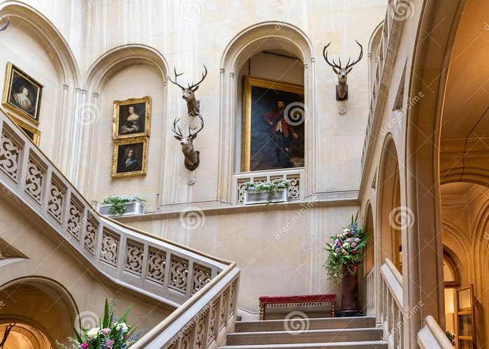 Dunrobin Castle Interior View of the Foyer and Entrance Staircase with Paintings ... photo